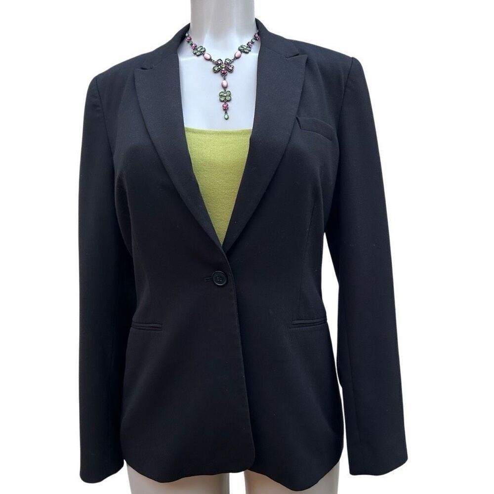 Calvin Klein Classic Blazer Jacket Womens Sz 10 Black Single Breasted Peak Lapel